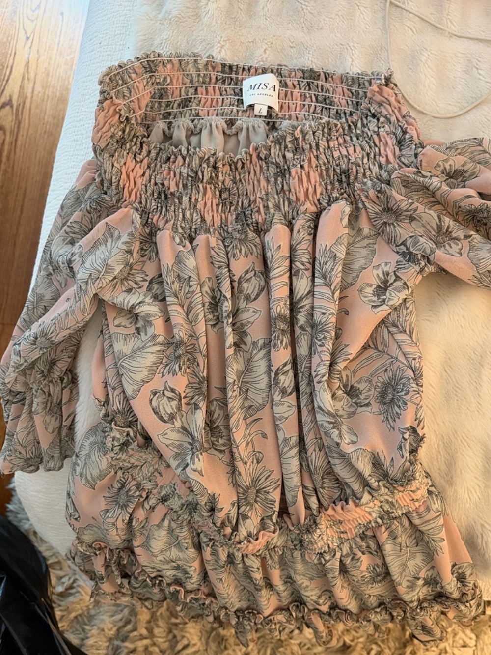 Misa Los Angeles Blush Pink Floral Off-Shoulder Dress